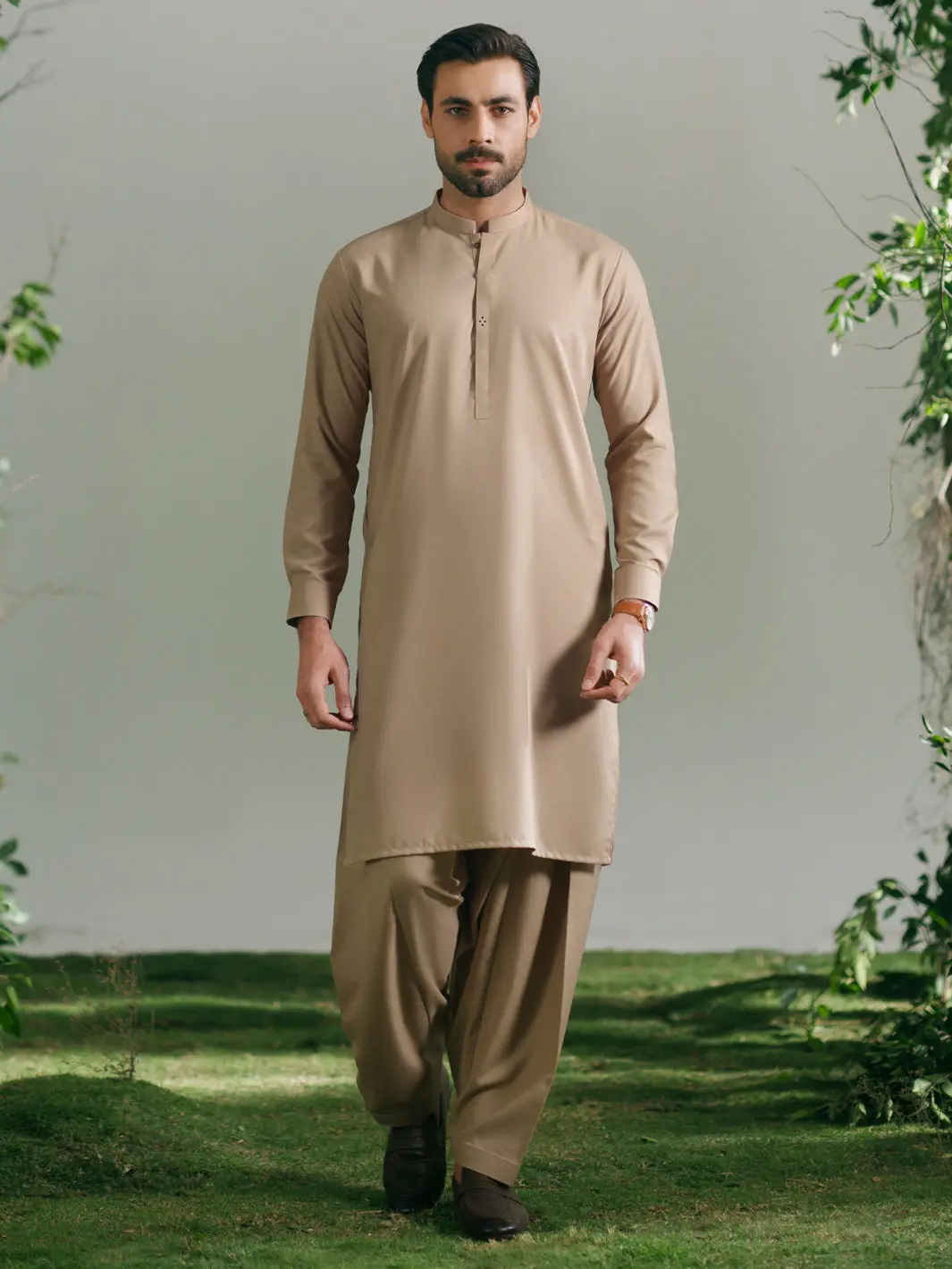 Beige Cut & Sew Kameez Shalwar - Al-Ks-3346 1