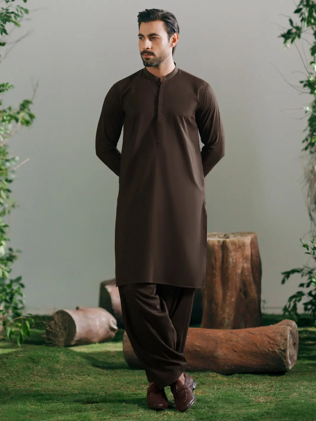 Olive Green Cuts & Sew Kameez Shalwar - Al-Ks-3348 1