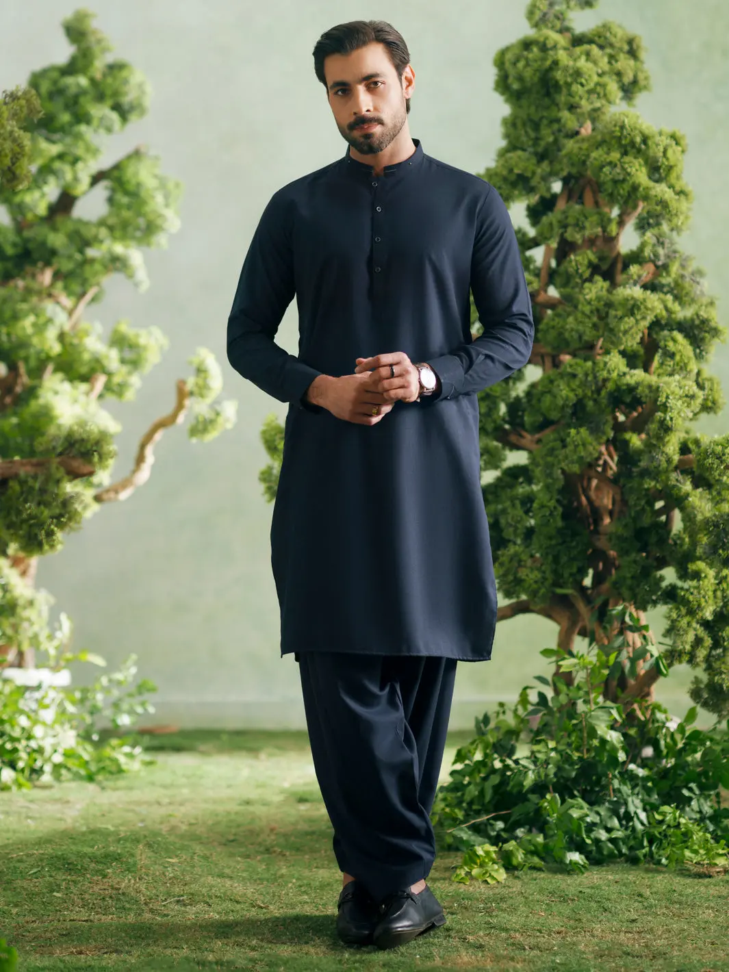 Navy Blue Cut & Sew Kameez Shalwar - Al-Ks-3349 1