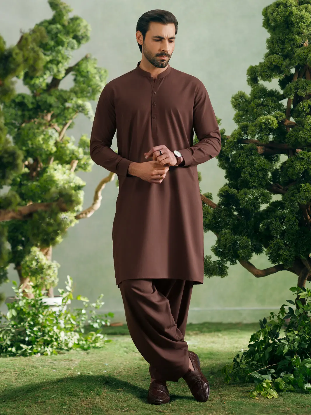 Brown Plain Kameez Shalwar - Al-Ks-3355 1