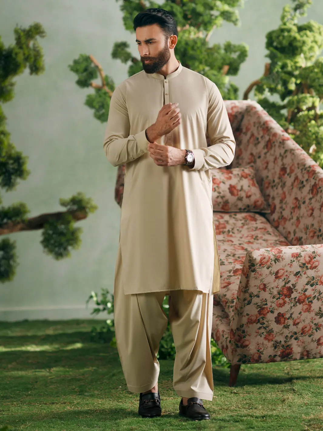 Beige Cut & Sew Kameez Shalwar - Al-Ks-3356 1
