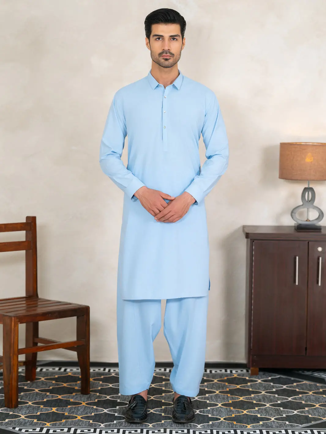 Light Blue Cuts & Sew Kameez Shalwar - Al-Ks-3357 1