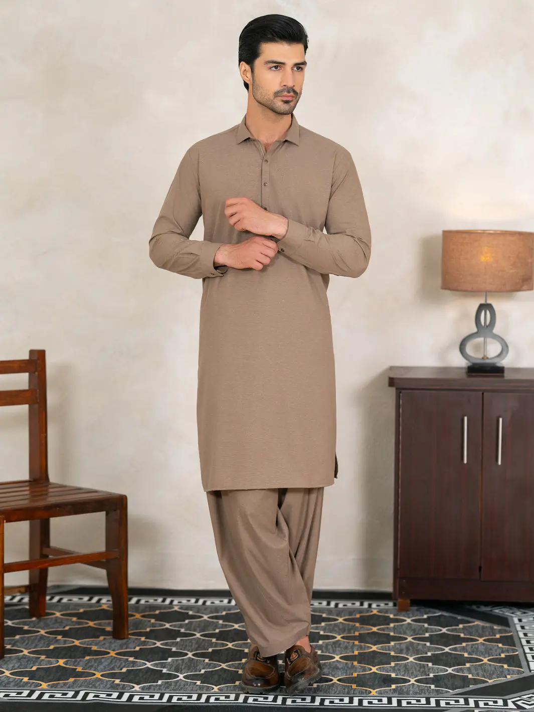 Brown Cut & Sew Kameez Shalwar - Al-Ks-3359 1