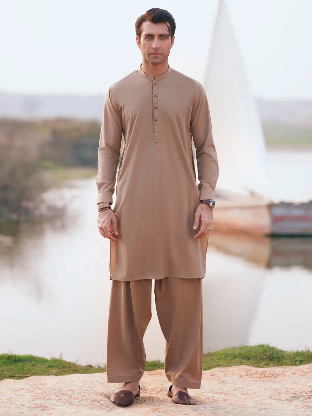 Beige Cut & Sew Kameez Shalwar - Al-Ks-3363 1
