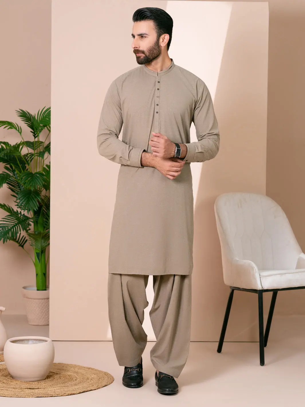 Brown Cuts & Sew Kameez Shalwar - Al-Ks-3364 1