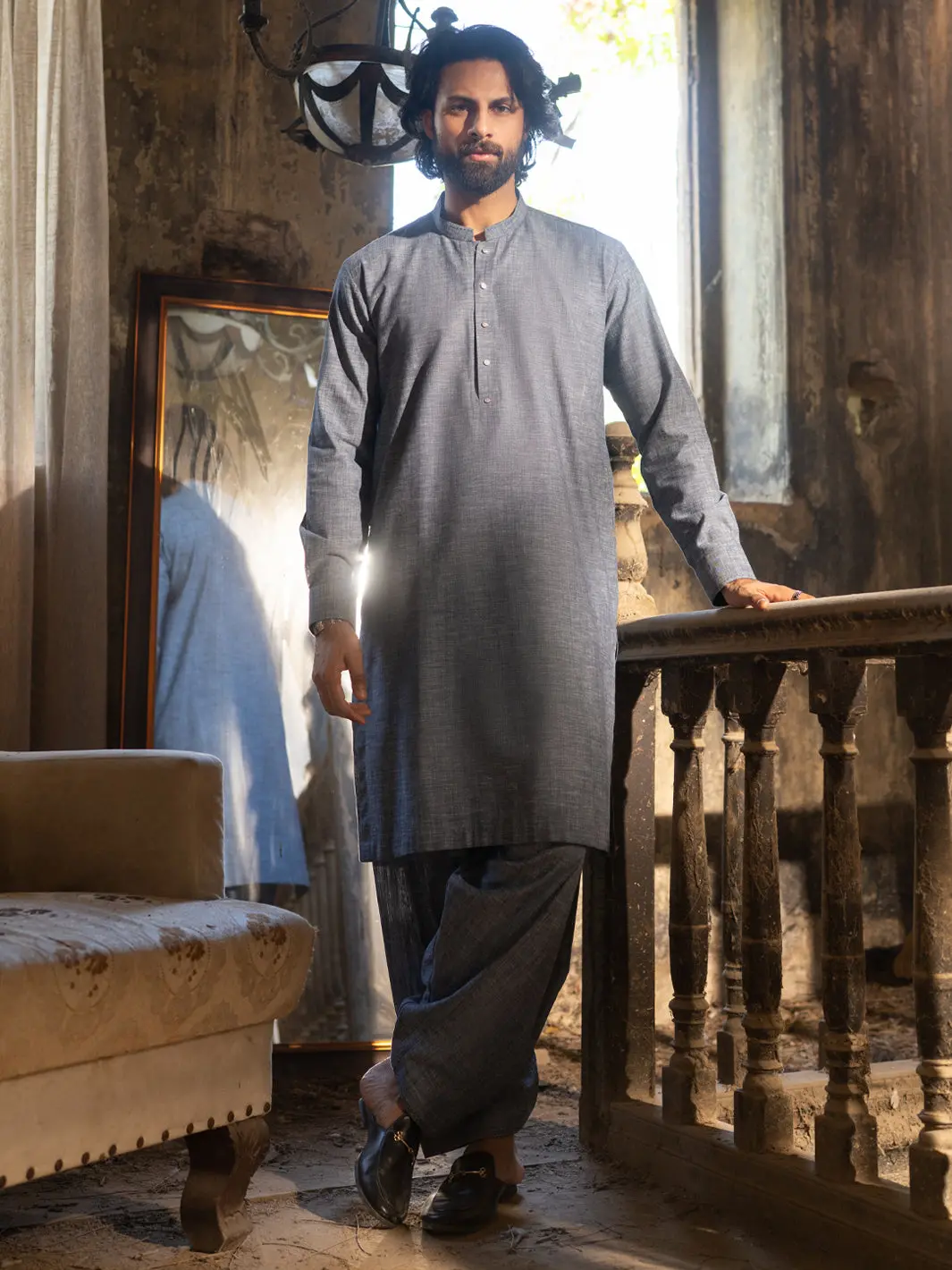 Ice Blue Cut & Sew Kameez Shalwar - Al-Ks-3502 1