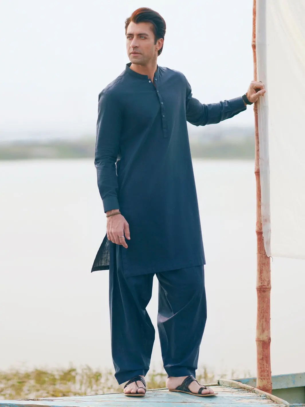 Dark Blue Cut & Sew Kameez Shalwar - Al-Ks-3505 1