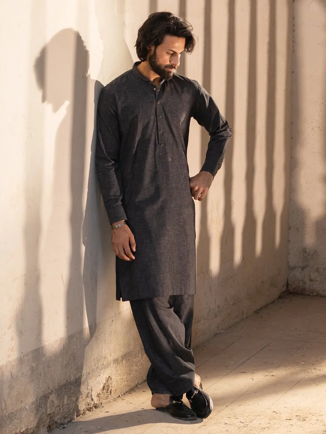 Charcoal Grey Cut & Sew Kameez Shalwar - Al-Ks-3512 1
