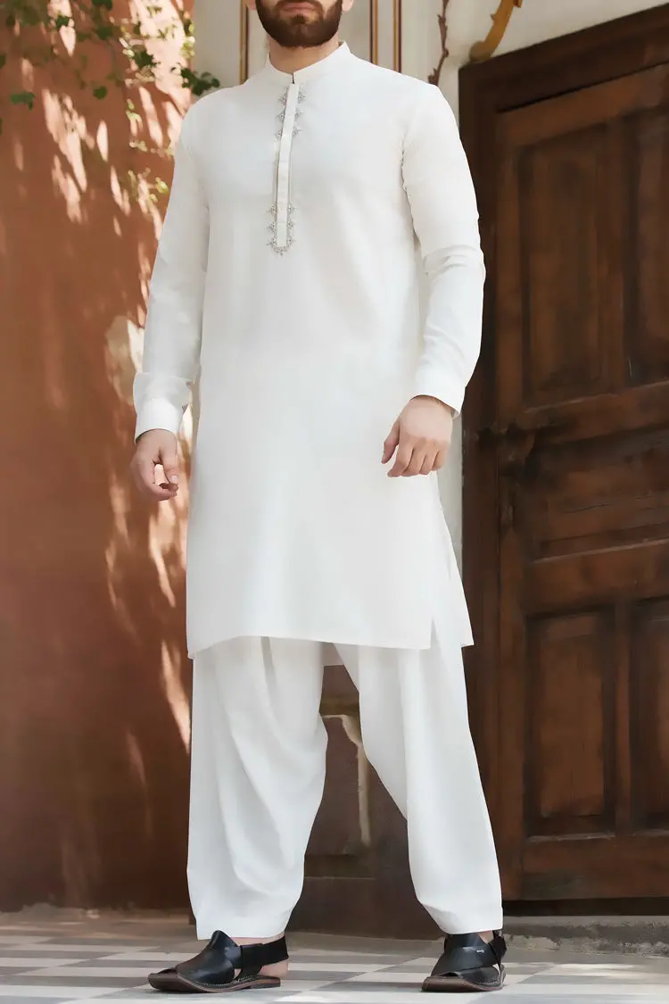 White Blended Kameez Shalwar - Al-Ks-2410 1