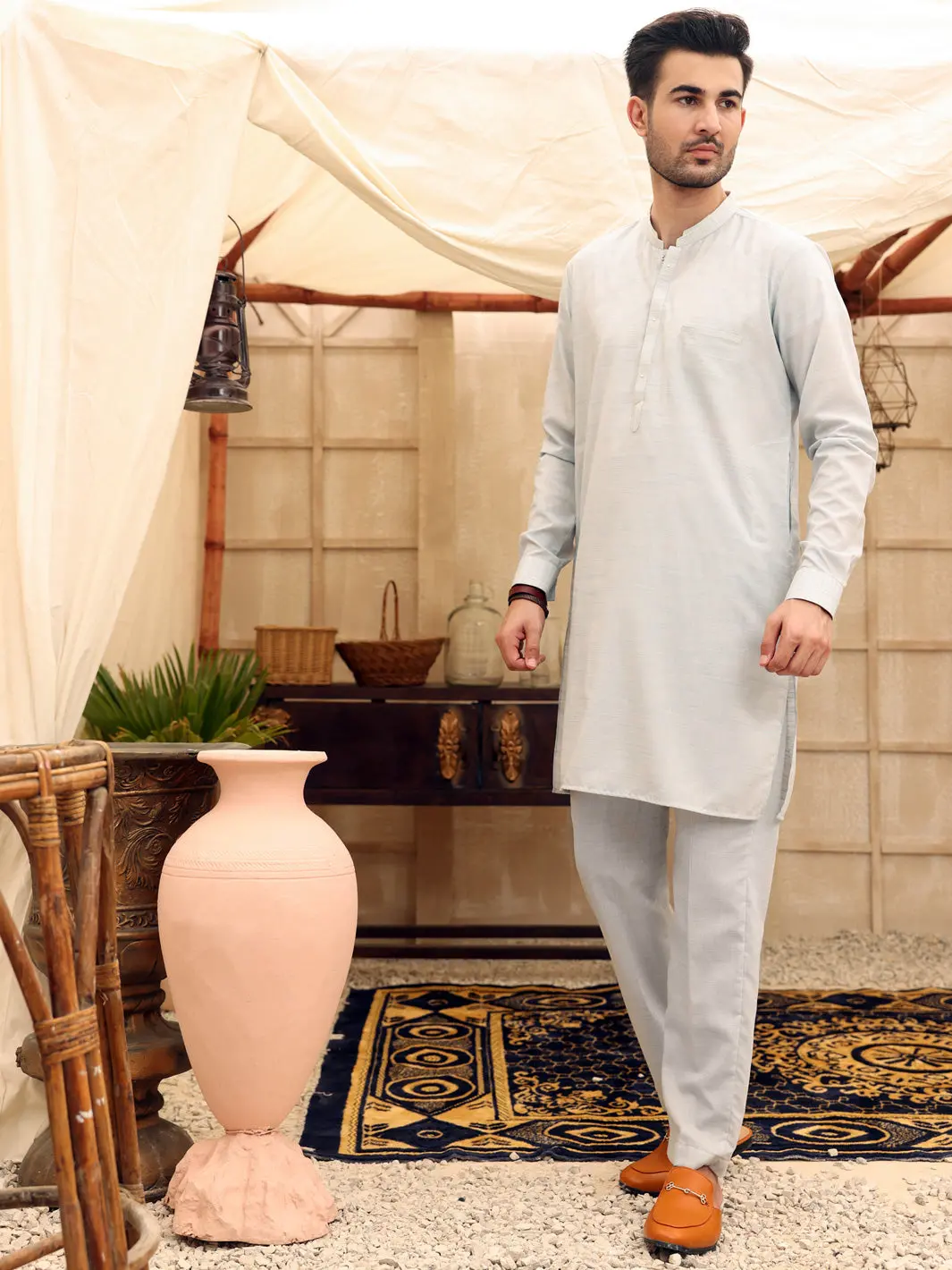 Light Blue Blended Kurta Trouser - Al-Kt-2616 1