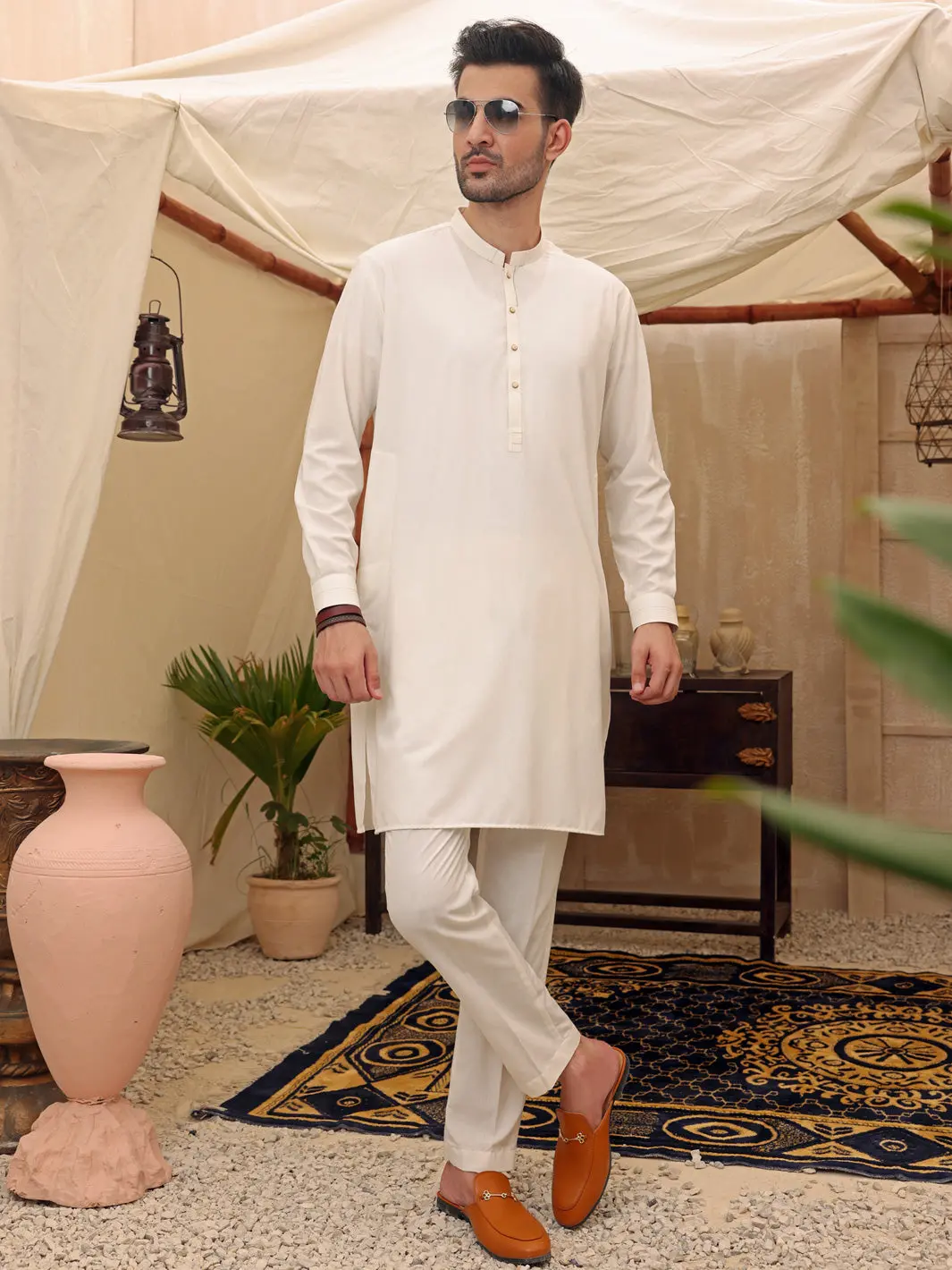 White Blended Kurta Trouser - Al-Kt-2623 1