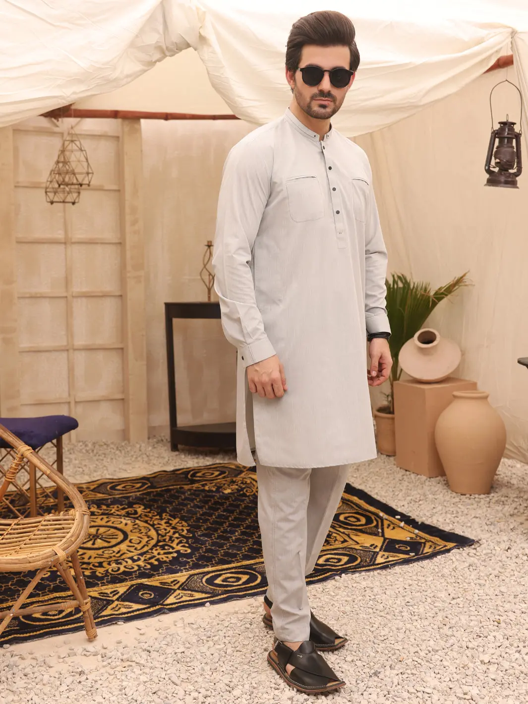 Light Grey Blended Kurta Trouser - Al-Kt-2628 1