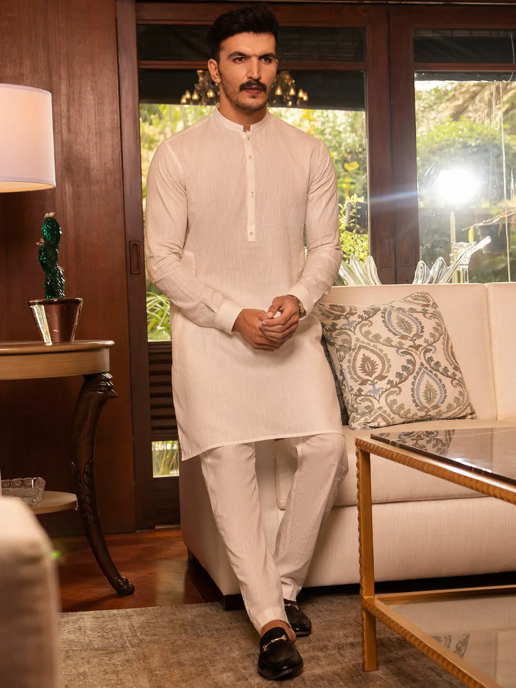Off White Blended Kurta Trouser - Al-Kt-2654 1