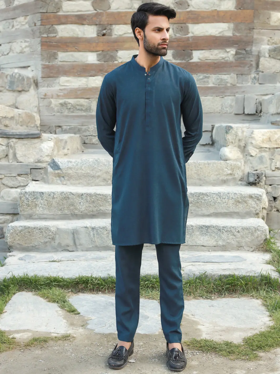 Teal Blue Kurta Trouser - Al-Kt-2786 1