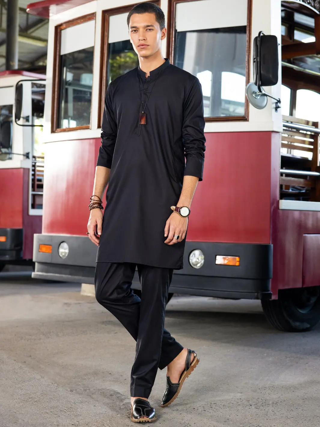 Black Poly Cotton Kurta Trouser - Al-Kt-3039 1