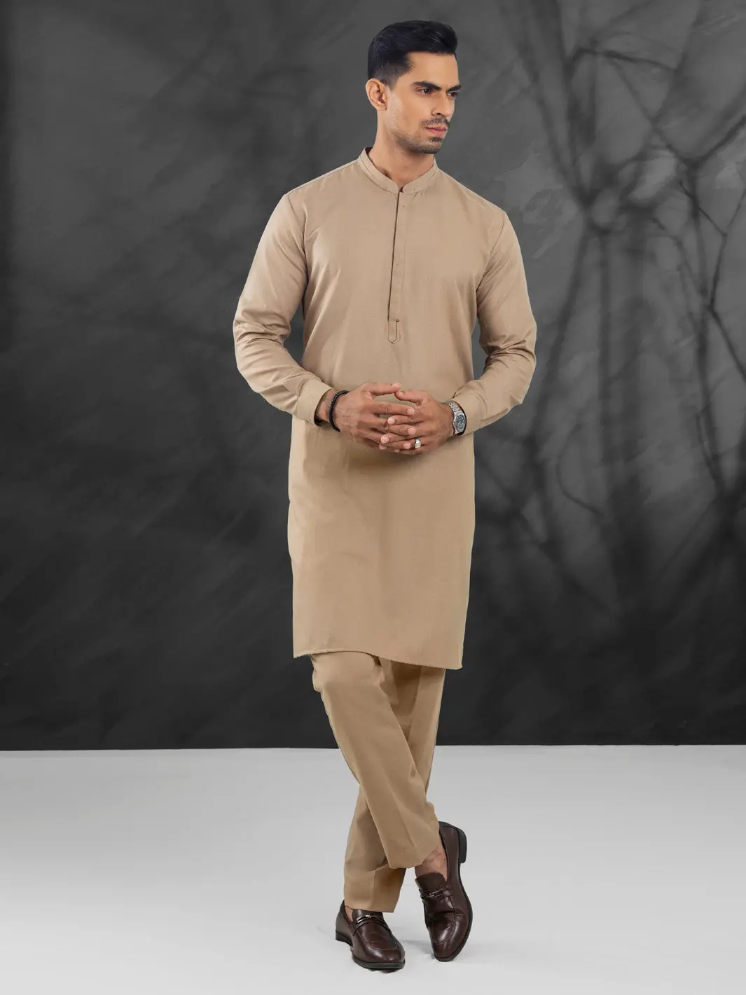 Light Brown Blended Kurta Trouser - Al-Kt-3142 1