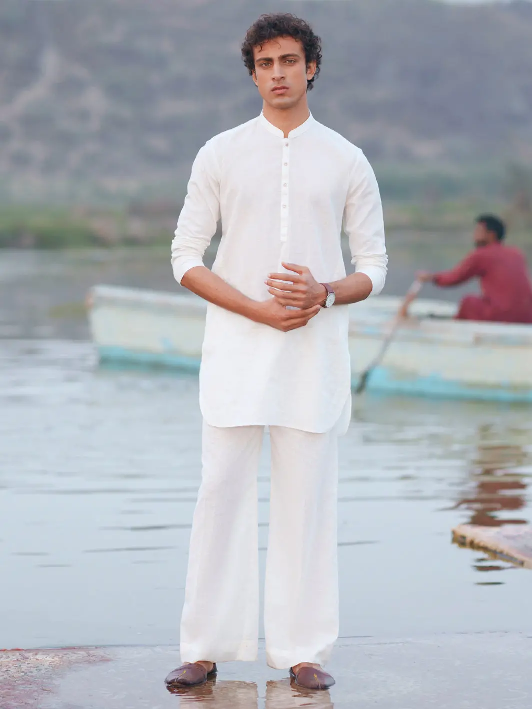 White Cotton Semi-Formal Kurta Trousers - Al-Kt-3240 1