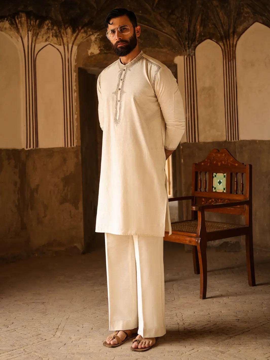 Off White Cut & Sew Kurta Trousers - Al-Kt-3294 1