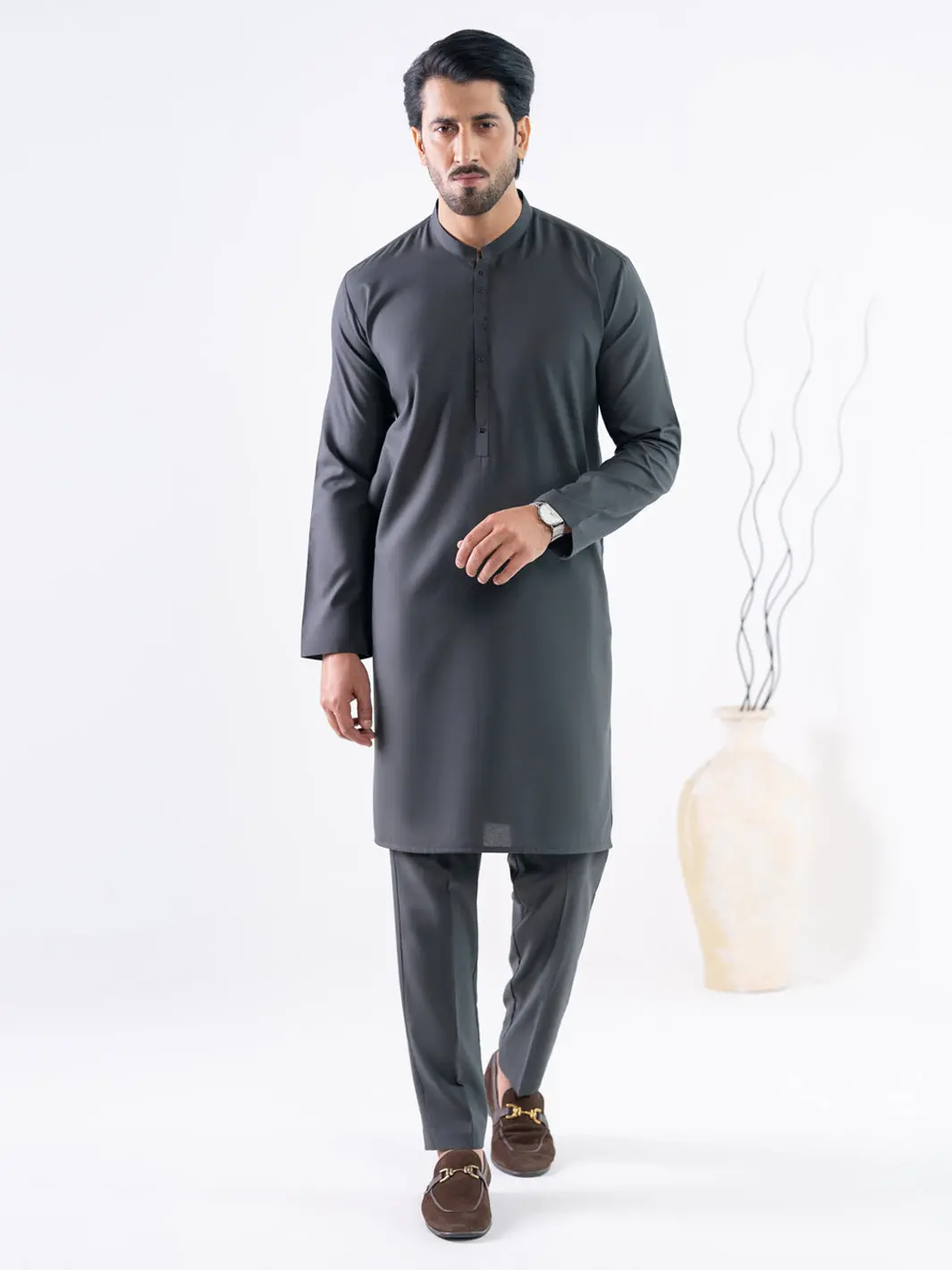 Dark Green Cut & Sew Kurta Trousers - Al-Kt-3317 1
