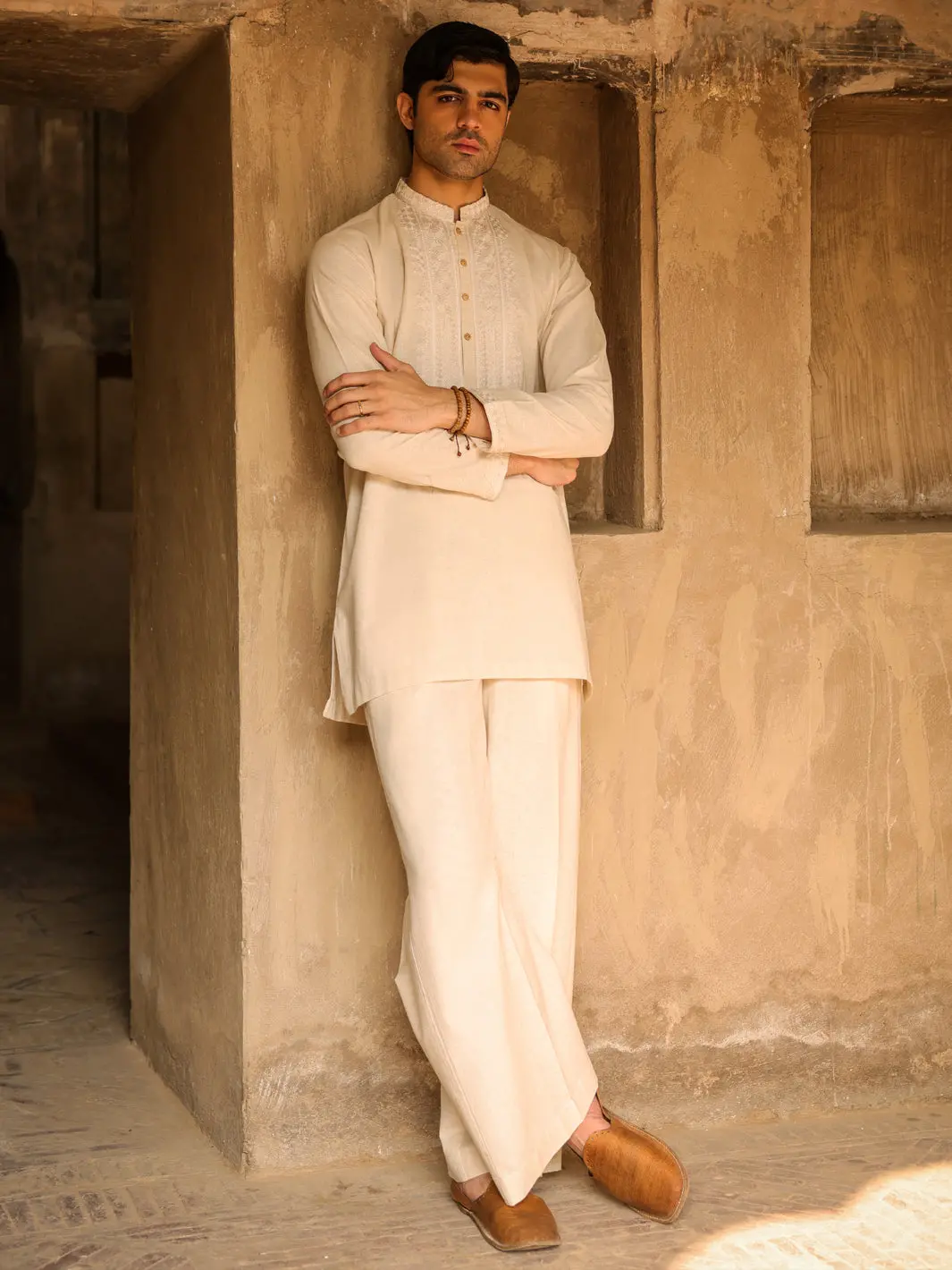 Cream Semi-Formal Kurta Trousers - Al-Kt-3320 1
