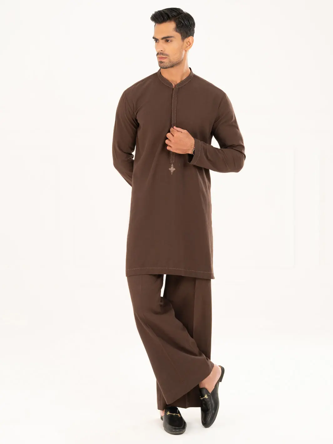 Brown Semi-Formal Kurta Trousers - Al-Kt-3323B 1