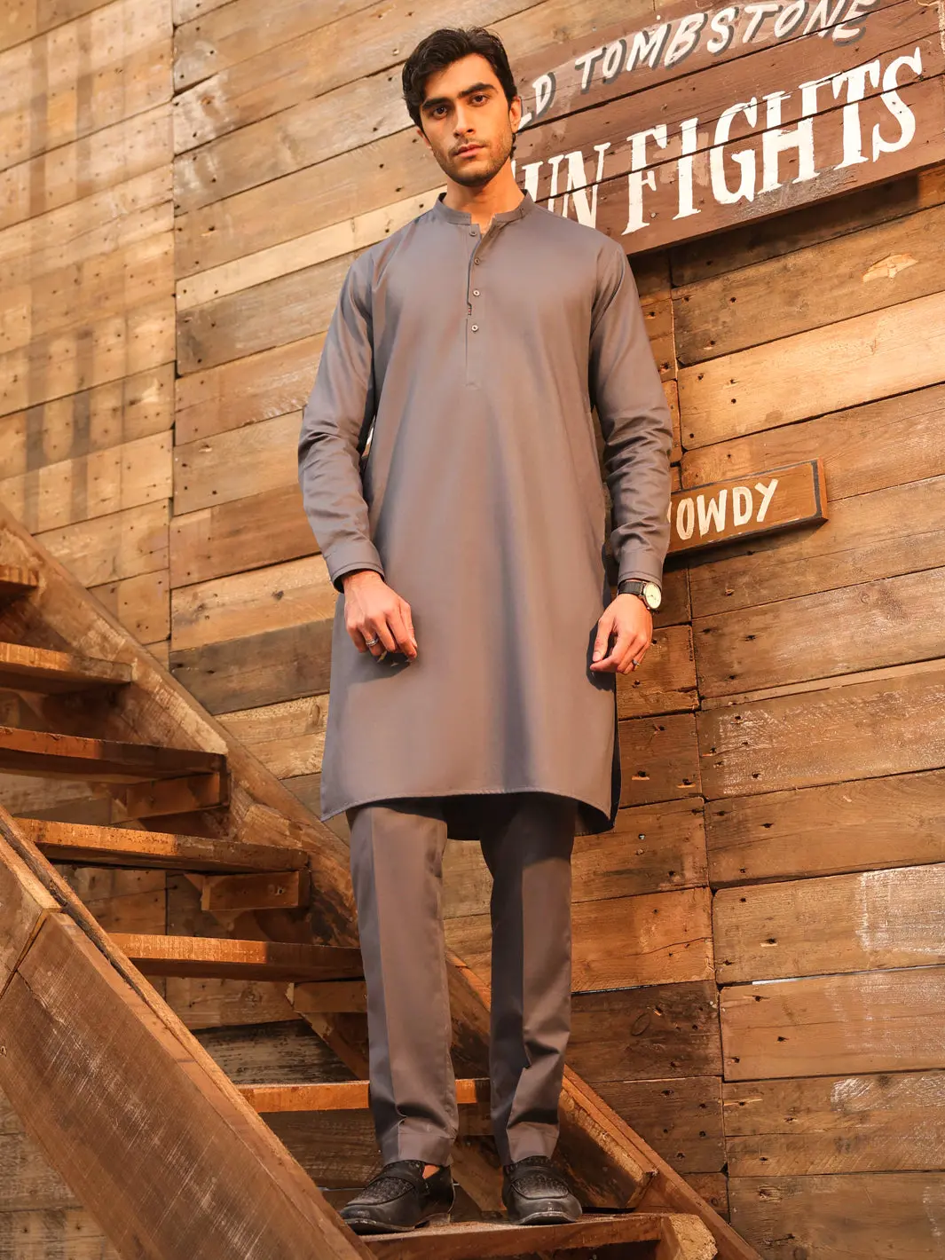 Grey Cotton Cut & Sew Kurta Trousers - Al-Kt-3330 1