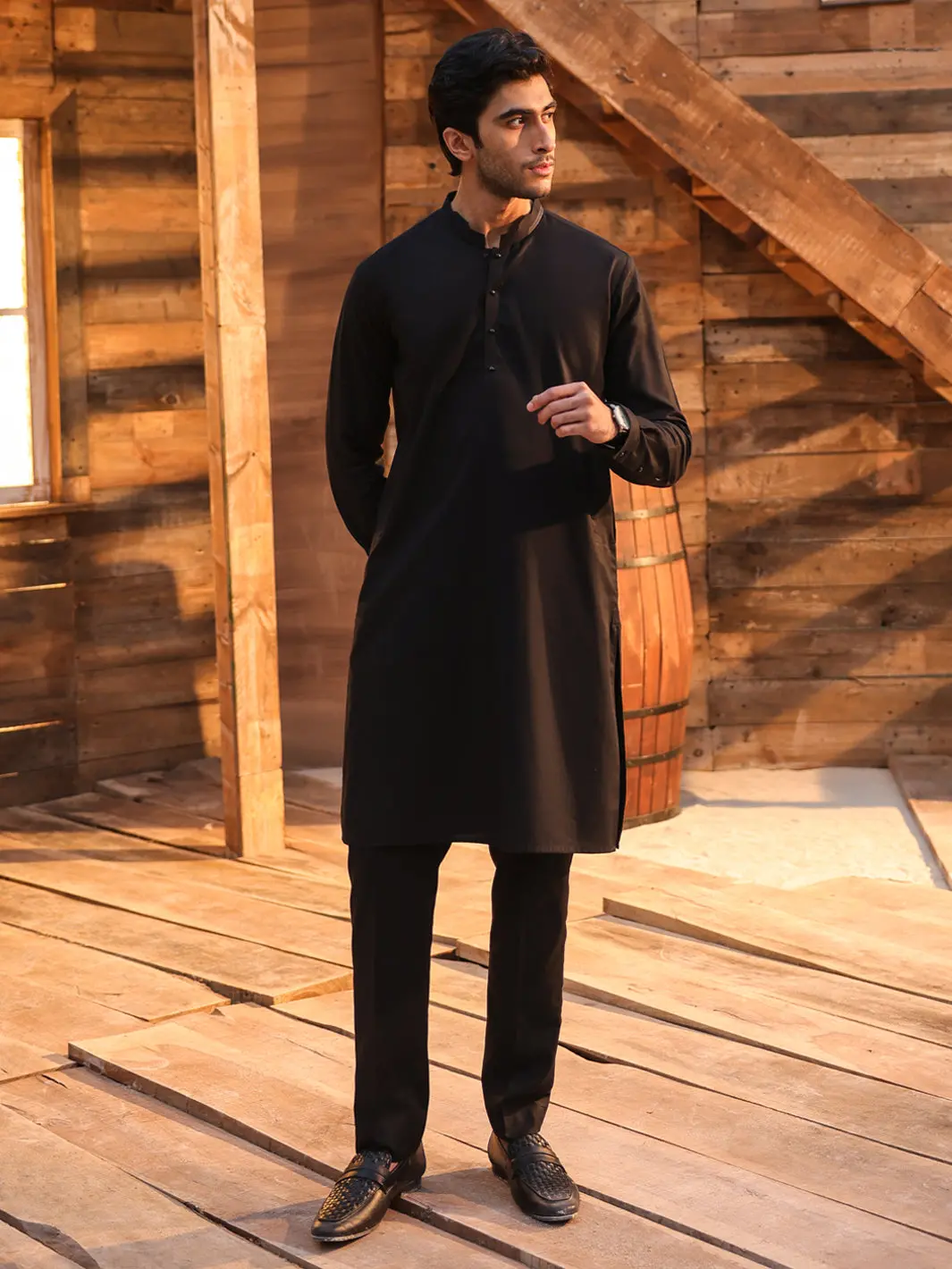 Black Cotton Cut & Sew Kurta Trousers - Al-Kt-3331 1