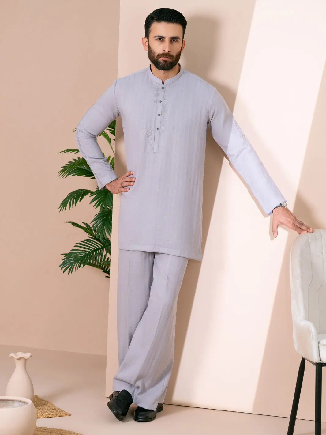 Grey Cotton Semi-Formal Kurta Trousers - Al-Kt-3367 1