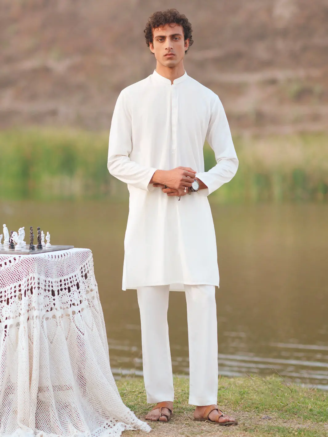 White Semi-Formal Kurta Trousers - Al-Kt-3401A 1