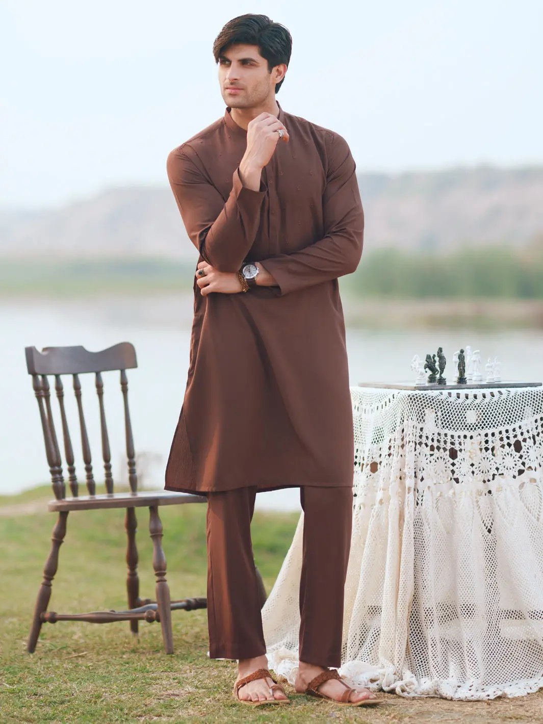 Brown Semi-Formal Kurta Trousers - Al-Kt-3401B 1