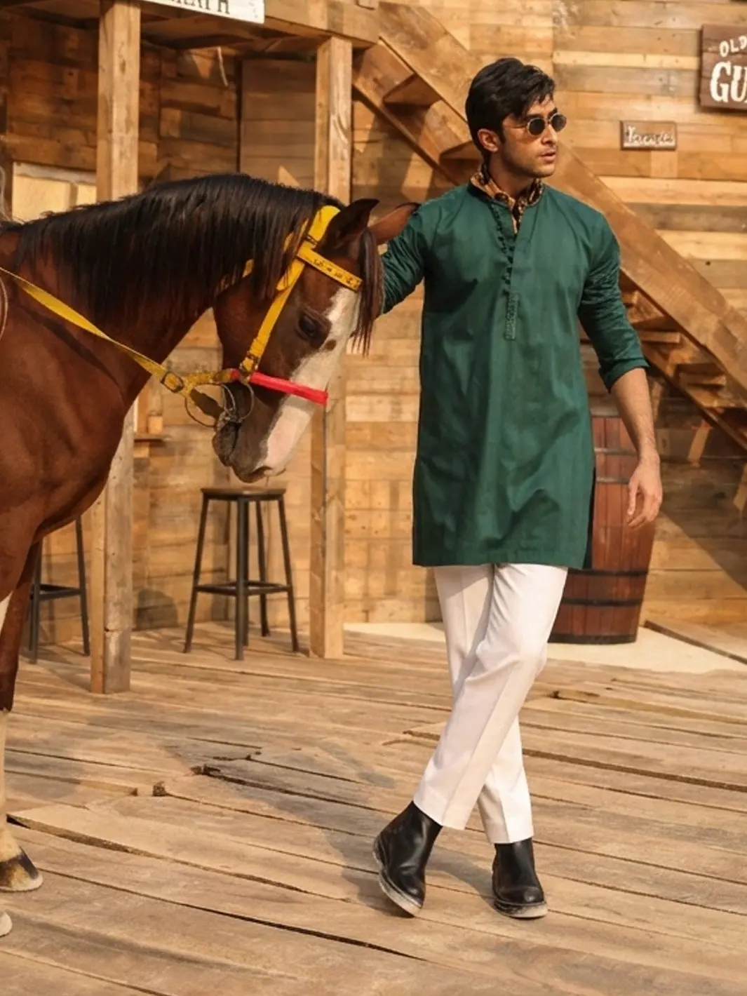 Green Cotton Screen Print Kurta Trousers - Al-Kt-3406 1