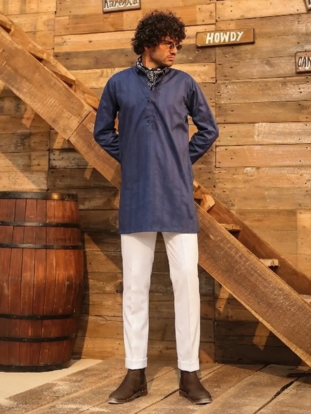 Dark Blue Cotton Screen Printed Kurta Trouser - Al-Kt-3408 1