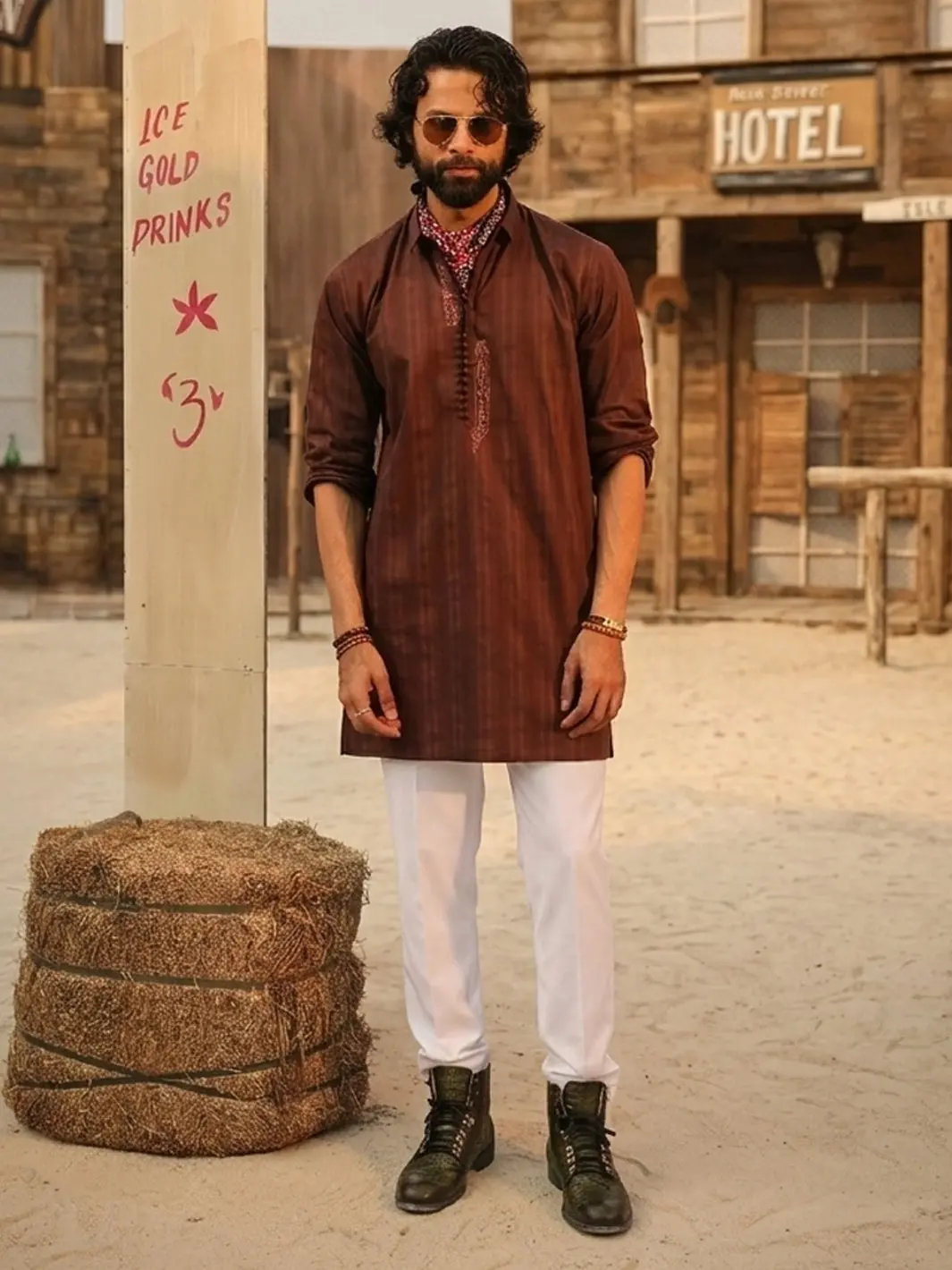 Dark Brown Cotton Screen Print Kurta Trousers - Al-Kt-3409 1