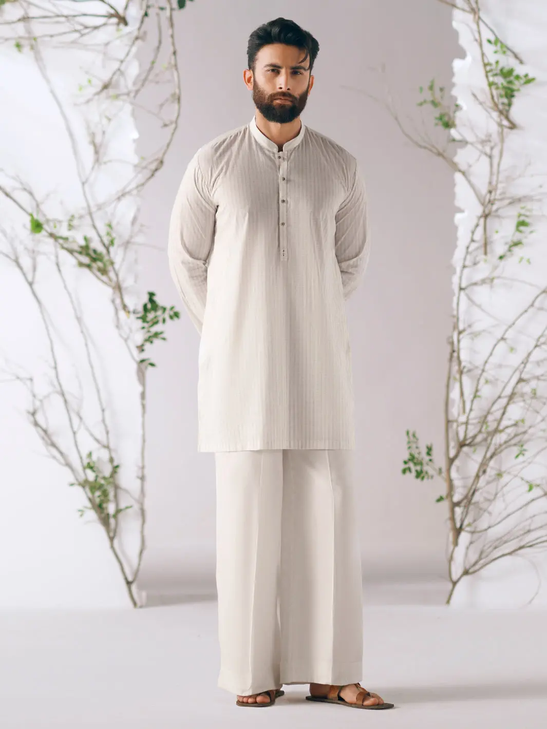 White Cotton Plain Kurta Trousers - Al-Kt-3412 1