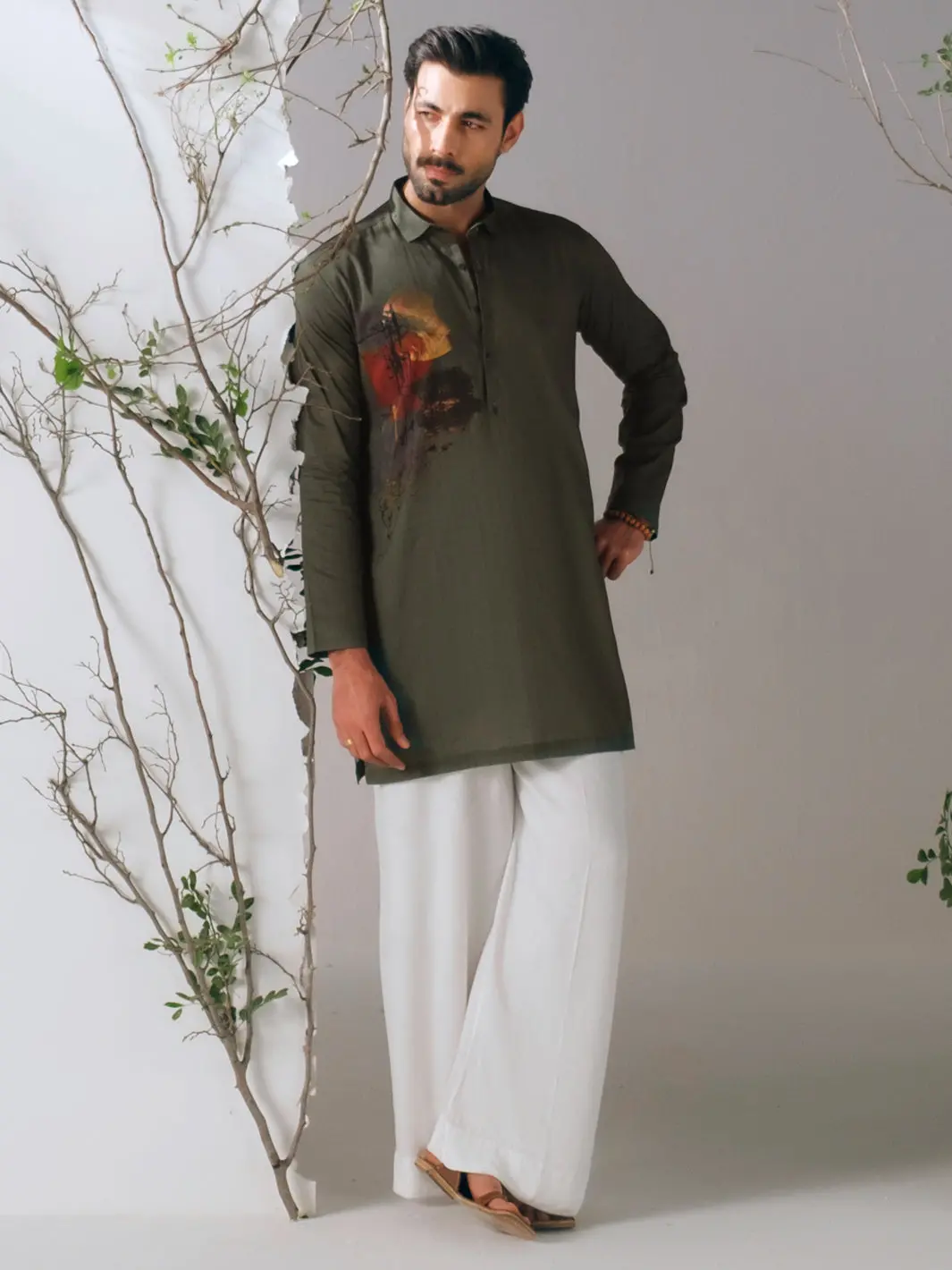 Dark Green Cotton Plain Kurta Trousers - Al-Kt-3413 1