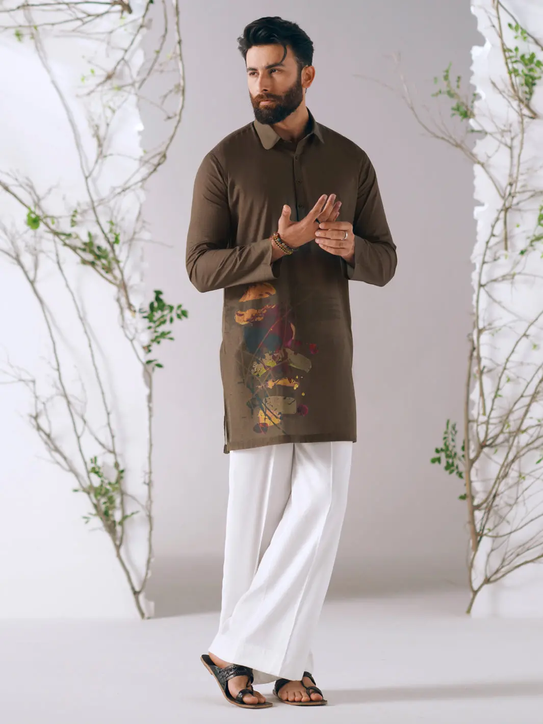 Olive Green Cotton Plain Kurta Trousers - Al-Kt-3414 1