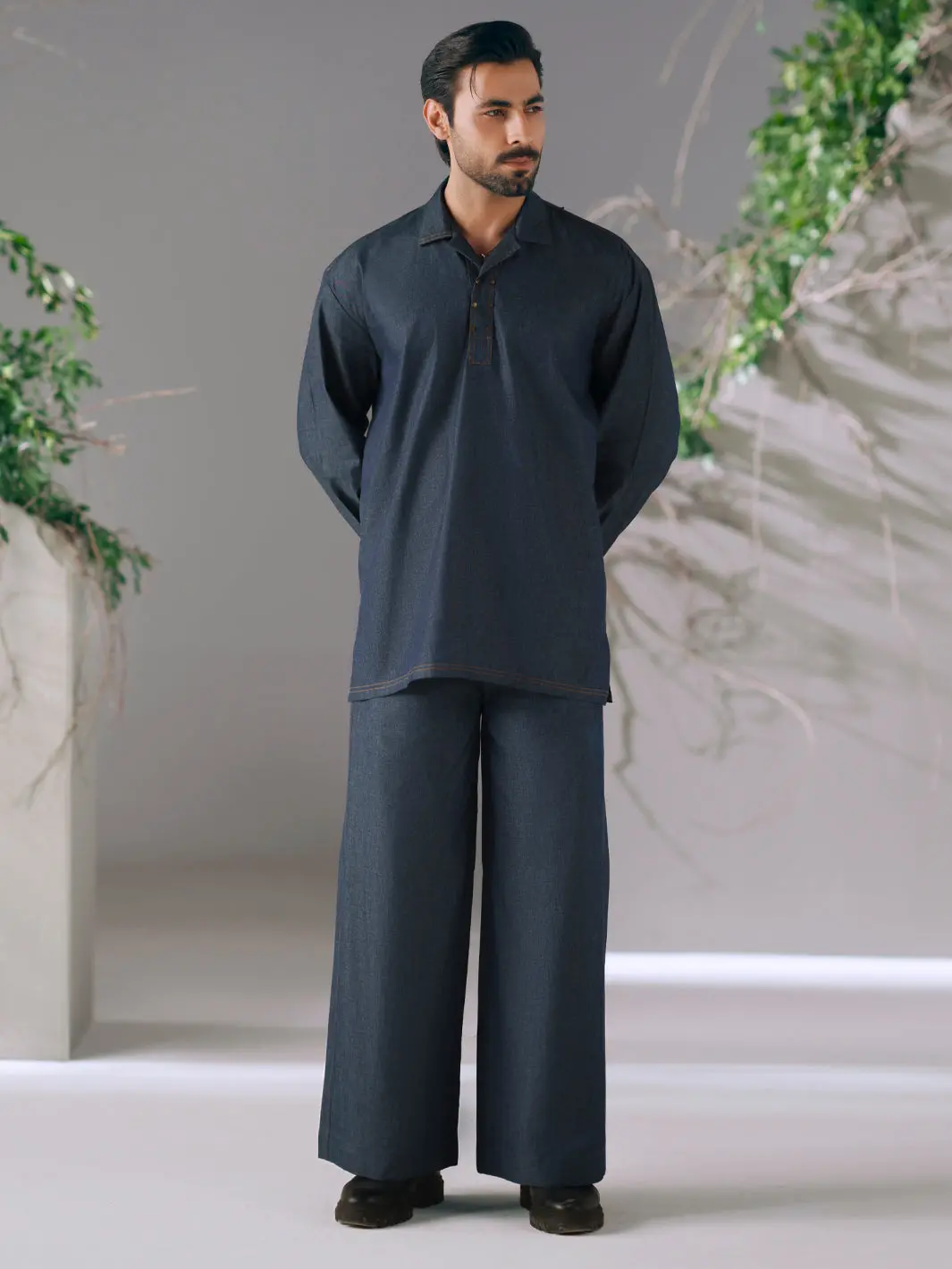 Blue Cotton Cut & Sew Kurta Trousers - Al-Kt-3421 1