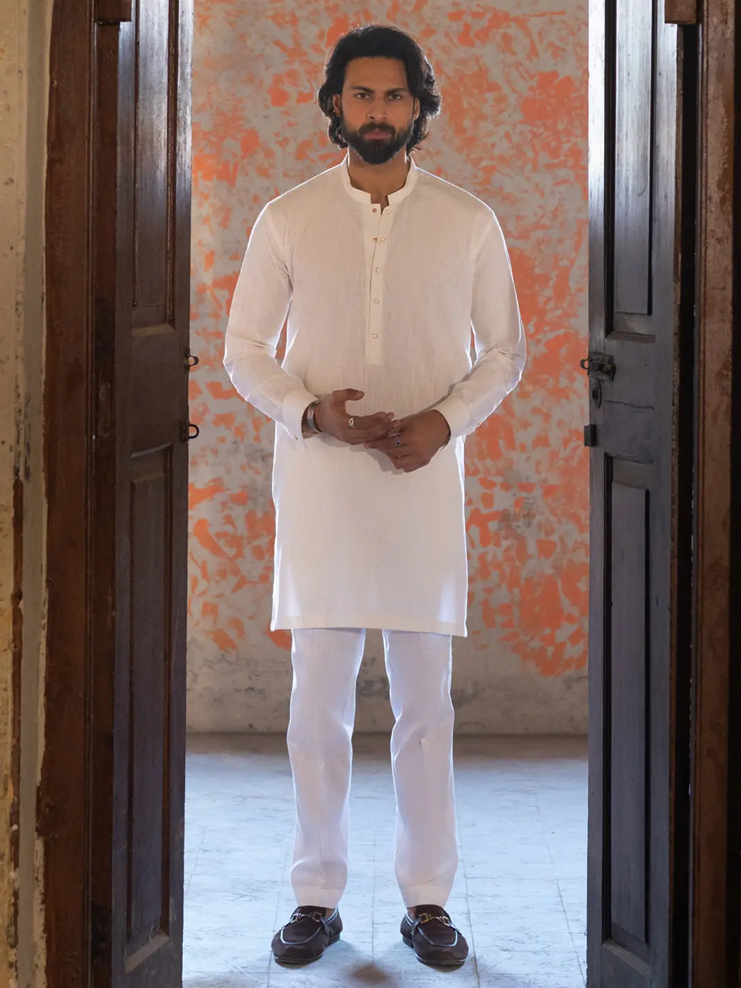 White Cut & Sew Kurta Trousers - Al-Kt-3501 1