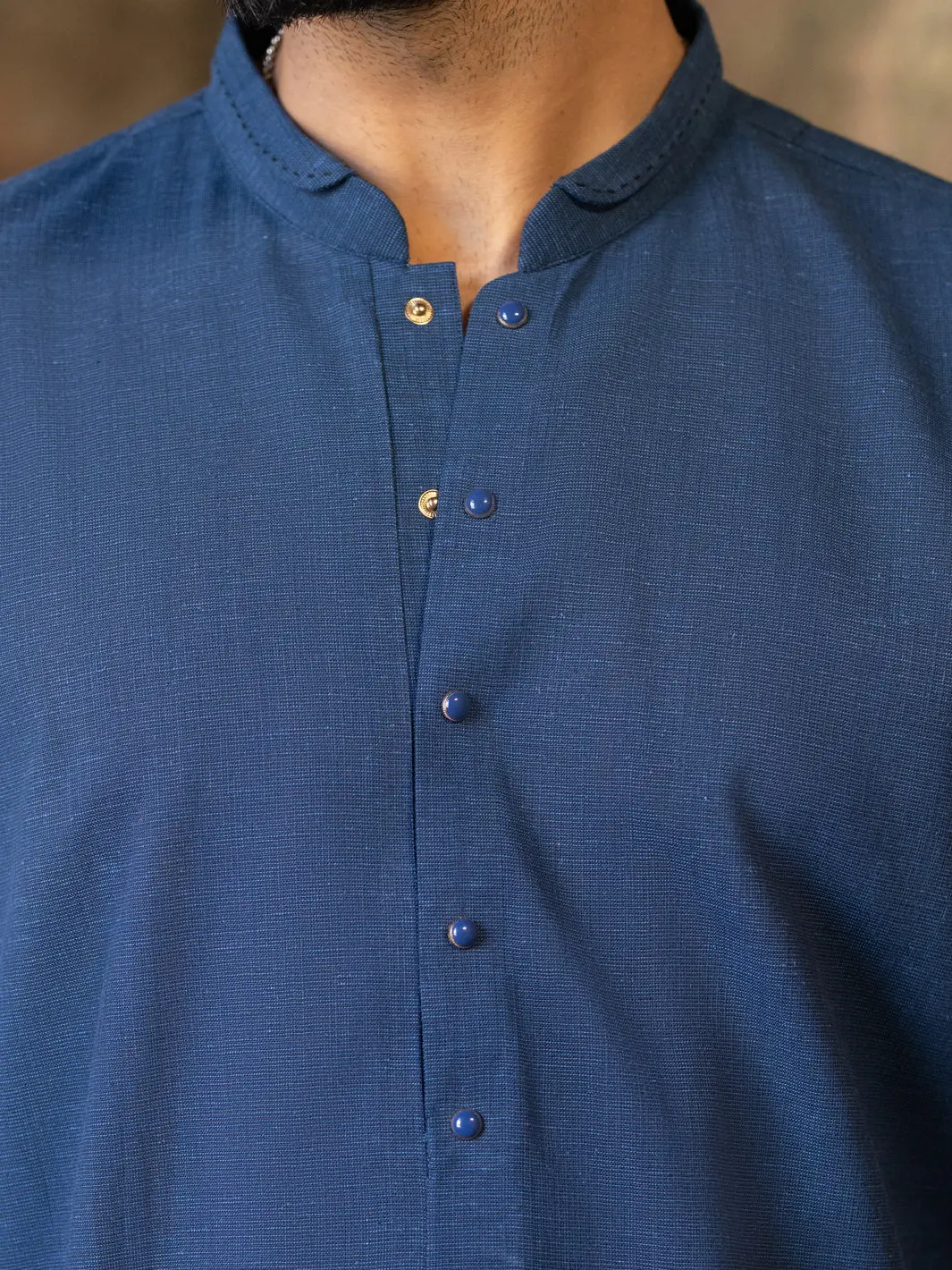 Dark Blue Cut & Sew Kurta Trousers - Al-Kt-3510 4