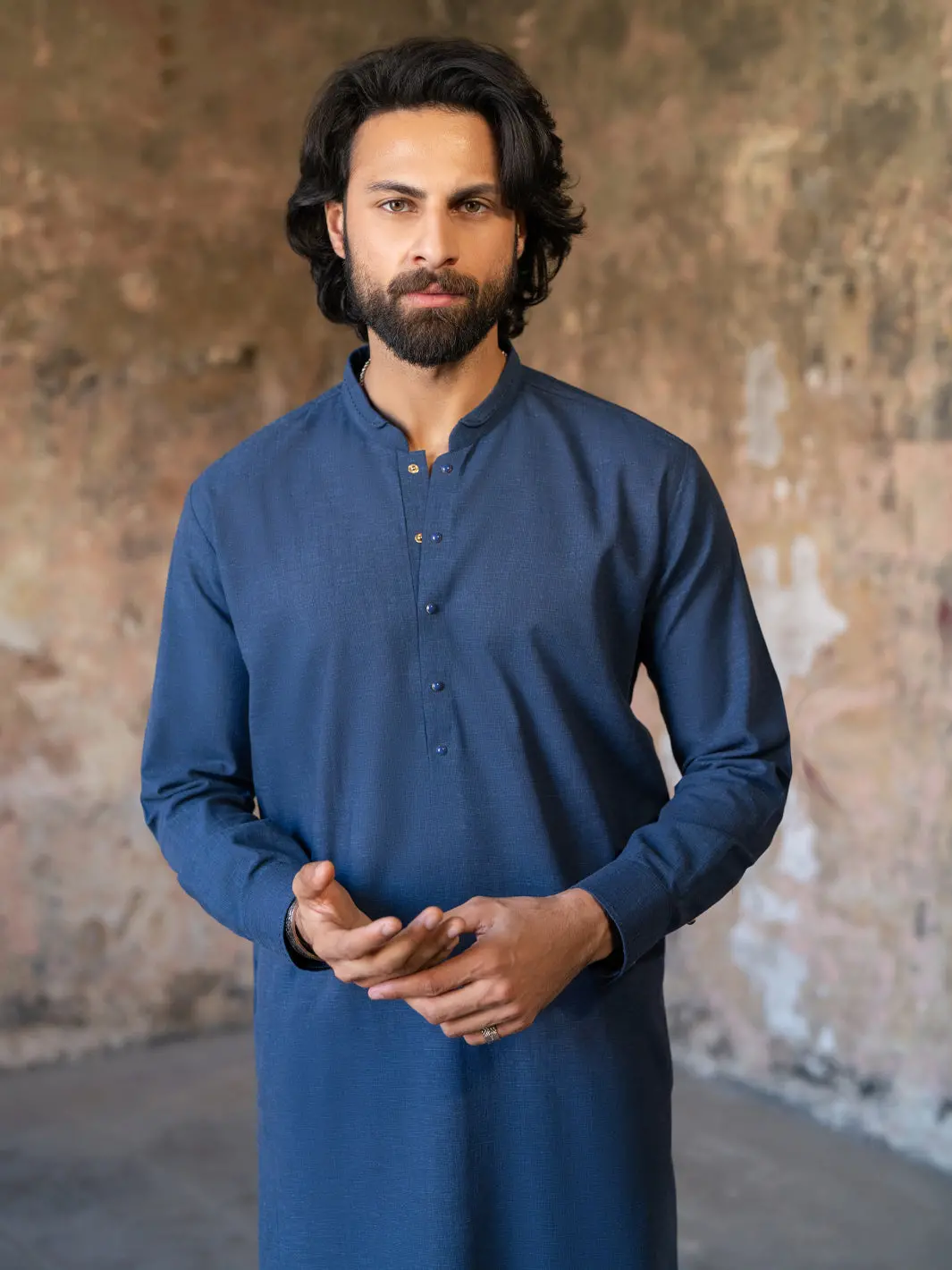 Dark Blue Cut & Sew Kurta Trousers - Al-Kt-3510 2