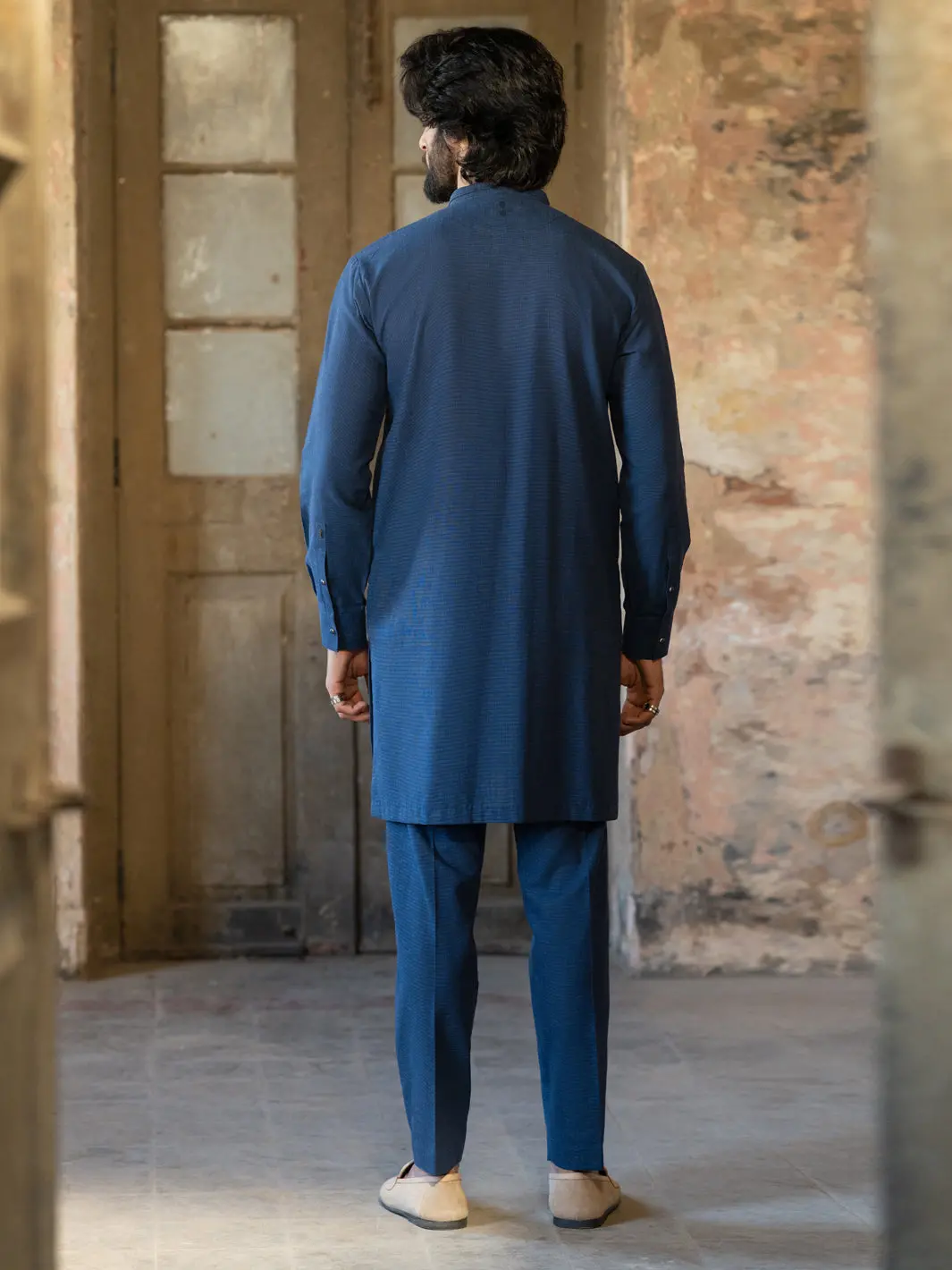 Dark Blue Cut & Sew Kurta Trousers - Al-Kt-3510 3