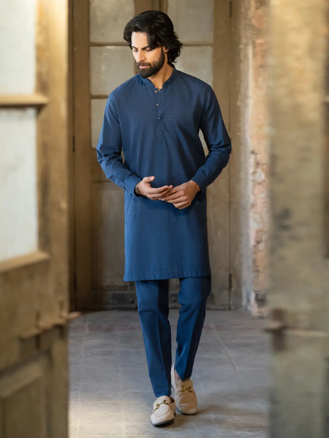 Dark Blue Cut & Sew Kurta Trousers - Al-Kt-3510 5