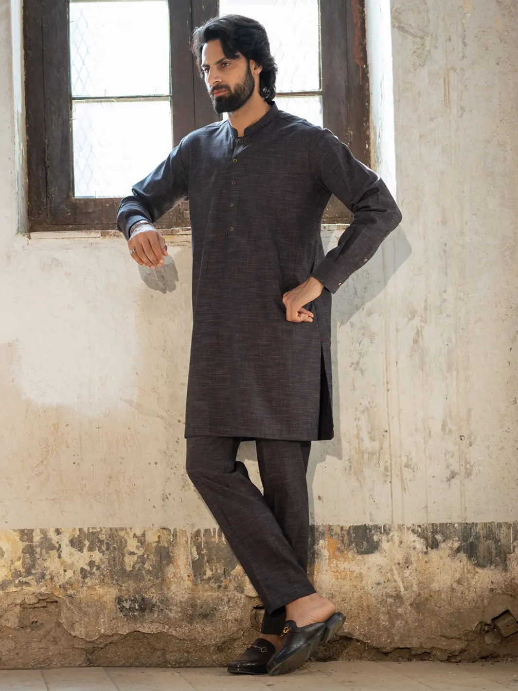 Dark Purple Cut & Sew Kurta Trousers - Al-Kt-3511 1