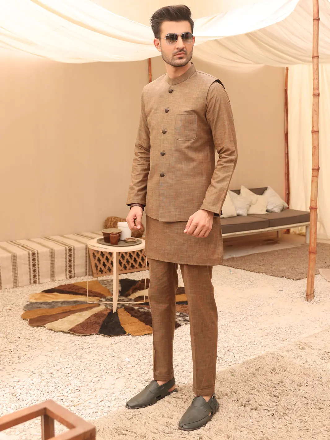 Khaki Waistcoat & Kurta Trouser - Al-Kwt-001 1