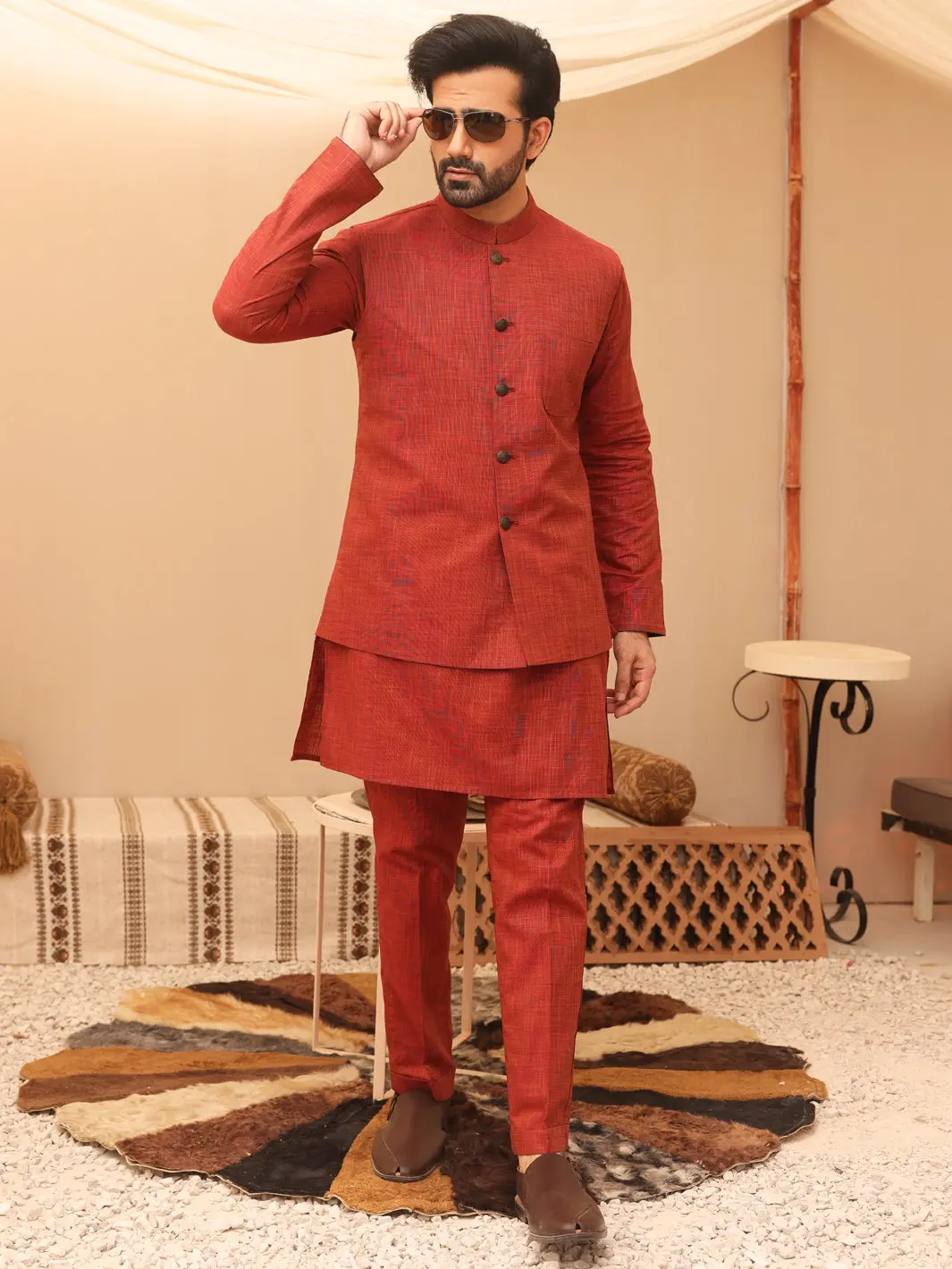 Red Waistcoat & Kurta Trouser - Al-Kwt-002 1