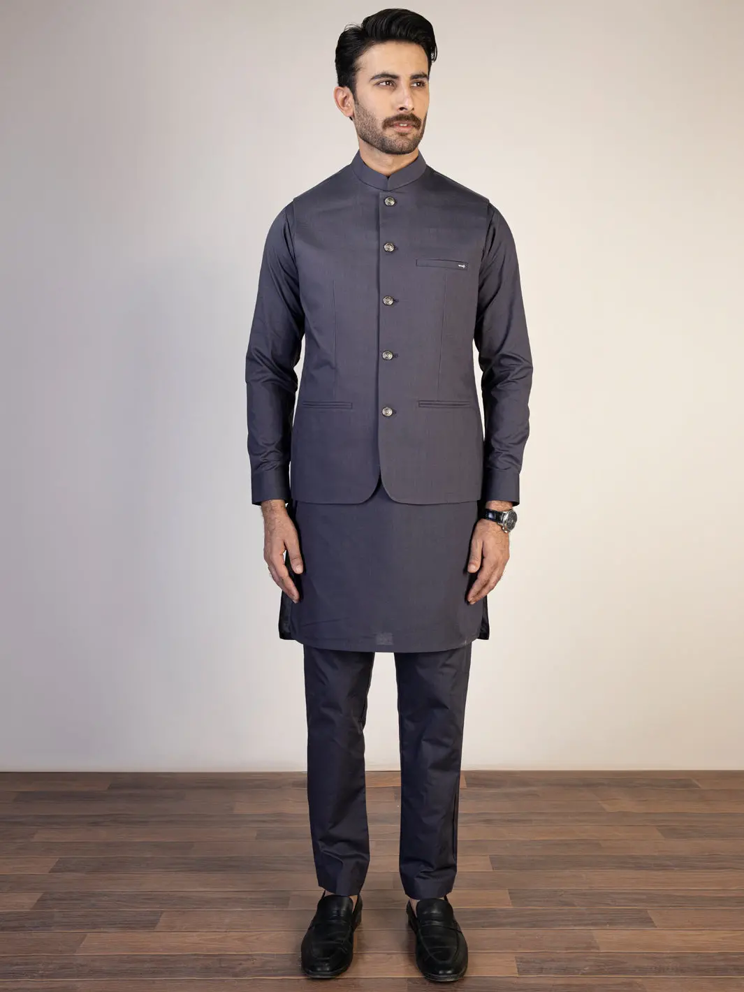 Blue Blended Waistcoat & Kurta Trouser - Al-Kwt-004 1