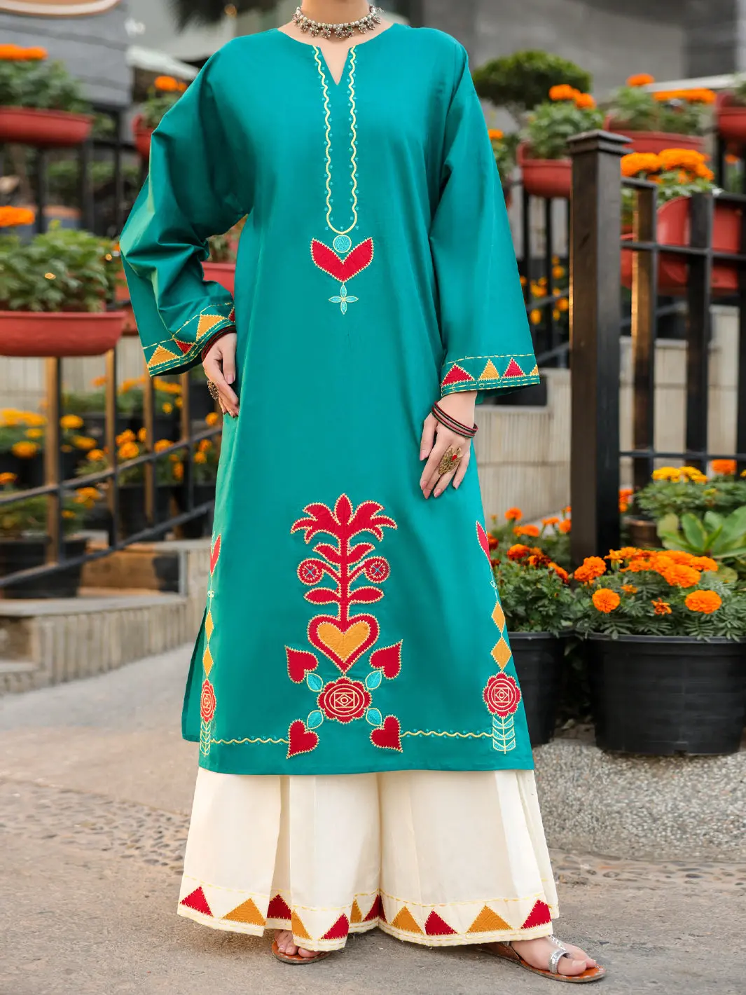 Teal Lawn Kurti - Al-Lk-1165 1