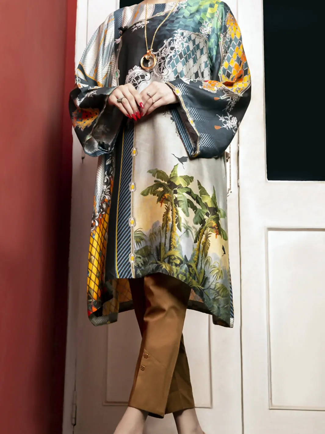 Green Viscose Net Tunic - Lk-687 1