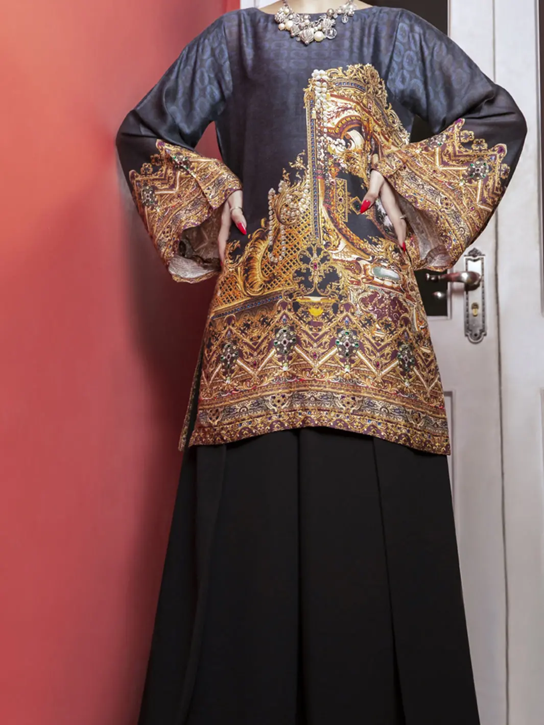 Blue Viscose Net Tunic - Lk-688 1