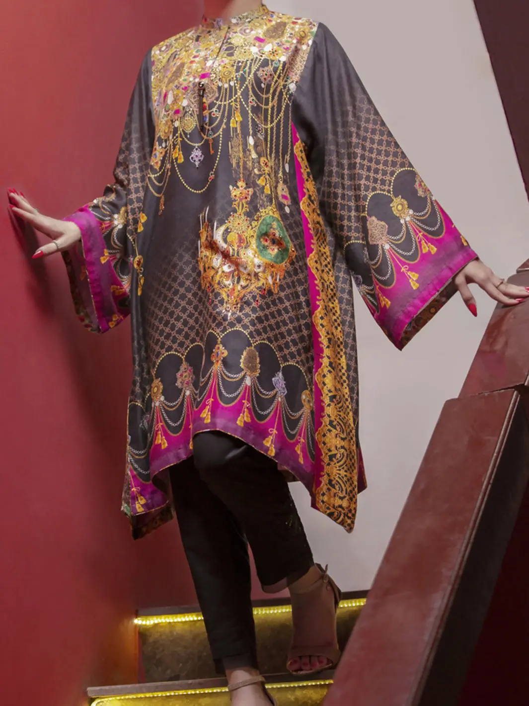 Black Viscose Net Tunic - Lk-689 1